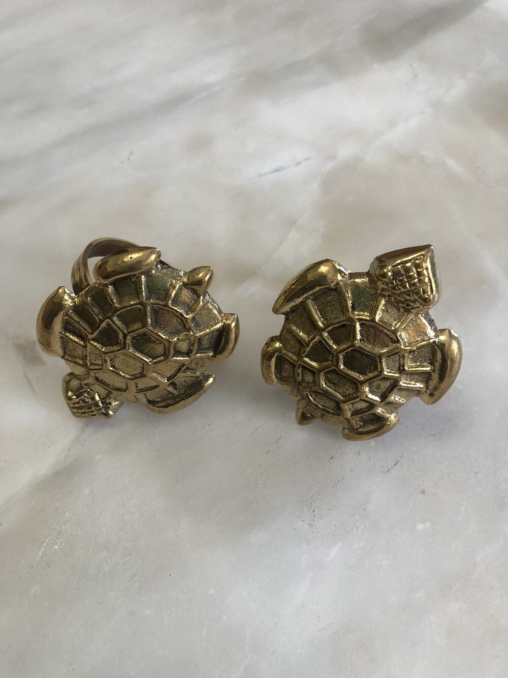 New Set Of 2 Gold Tone Turtle Tortoise Napkin Ring Holders Beachy Sea Gift